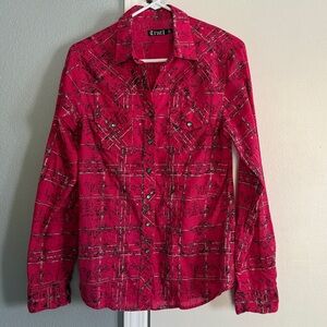 Cruel Hot Pink Plaid Pearl Snap Western Shirt Women’s M Long Sleeve Rodeo Show